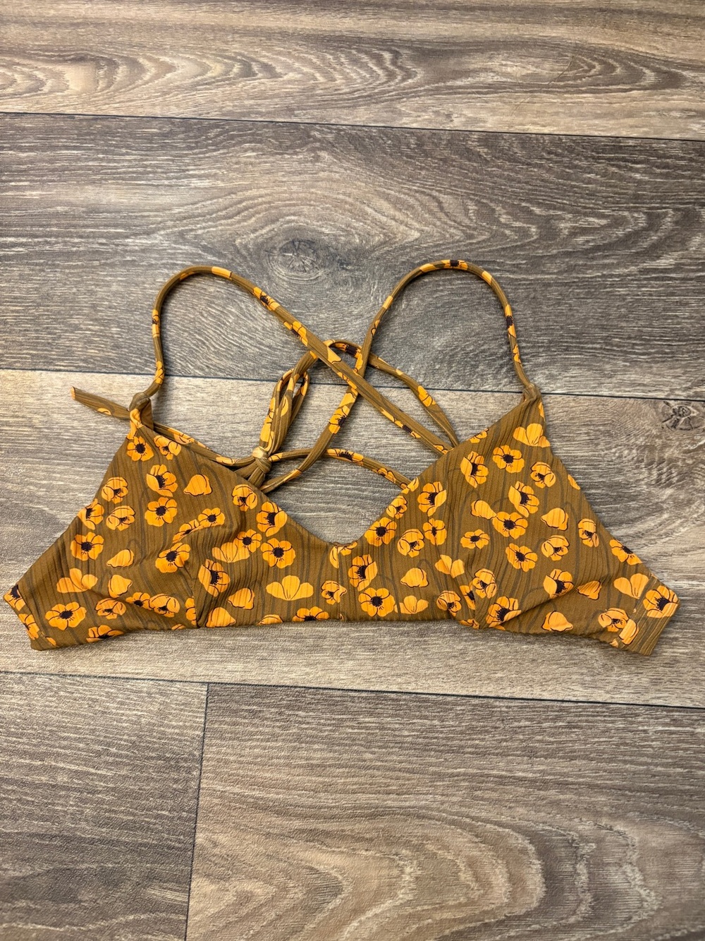 RVCA Deserted Floral Bralette Bikini Top Red Earth Size S